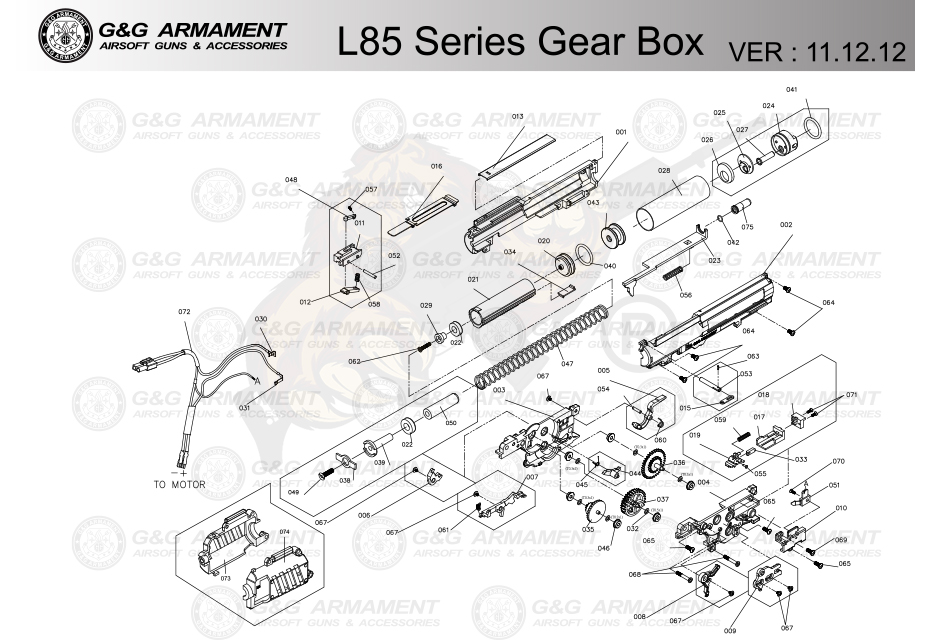 Lower Gearbox case for L85 (Case only) part : #003 + #004